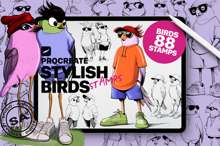 Procreate Stamps Stylish Birds
