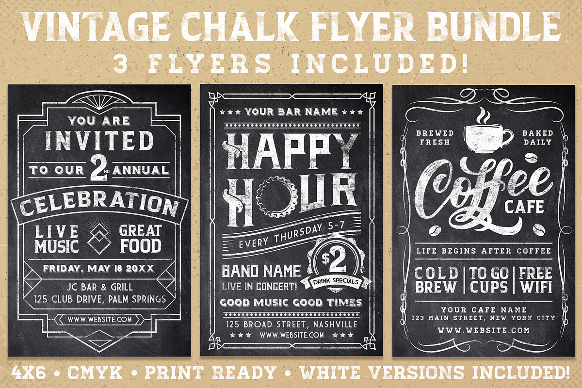 Vintage Chalk Flyer Poster Bundle, a Flyer Template by SkyvaraSupply (Photo 1 of 3)