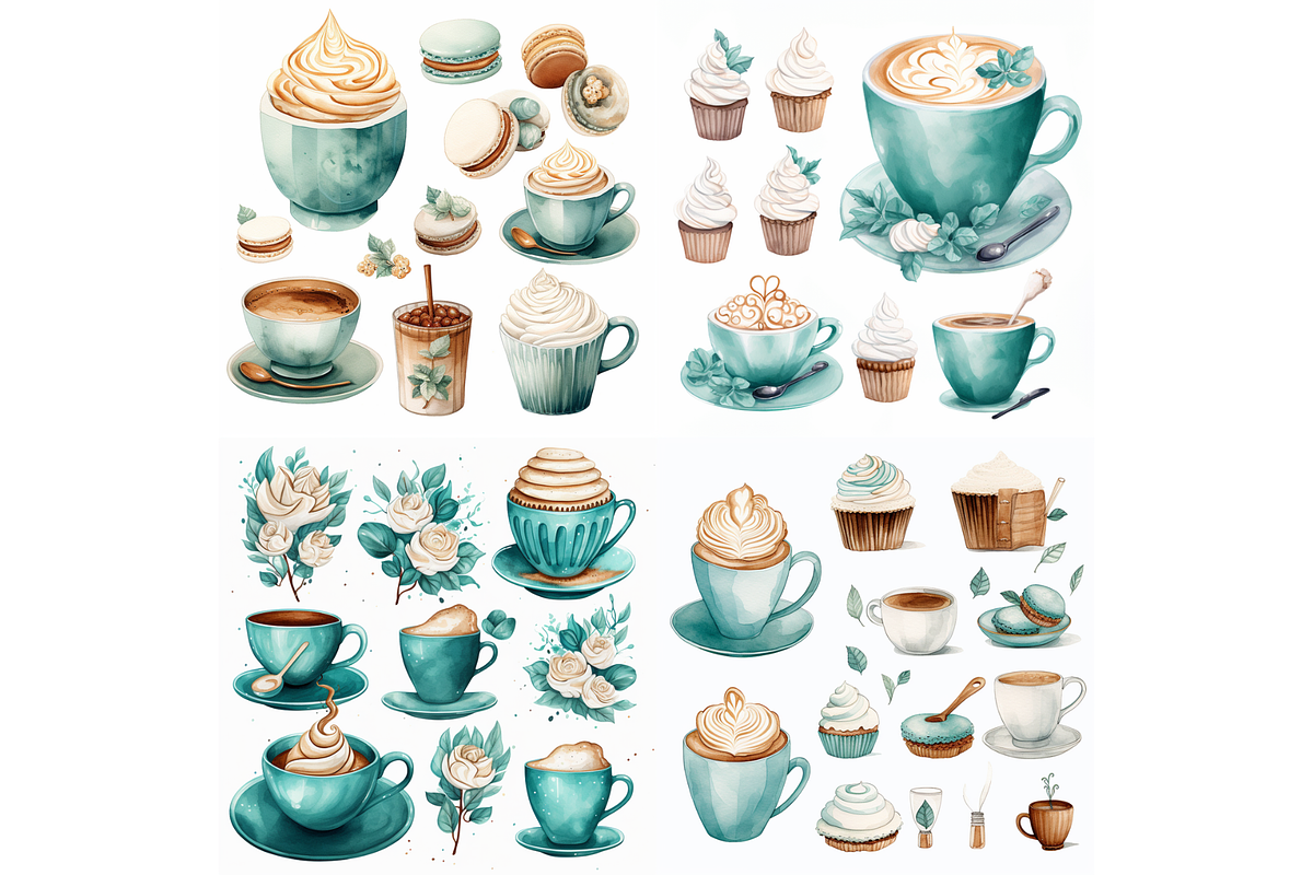 Prompt Watercolor Coffee Clipart, a Decorative Illustration by Creative design (Photo 4 of 7)