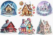 Watercolor Christmas House Clipart, an Illustration by Canvas Craft (Thumbnail 2 of 7)