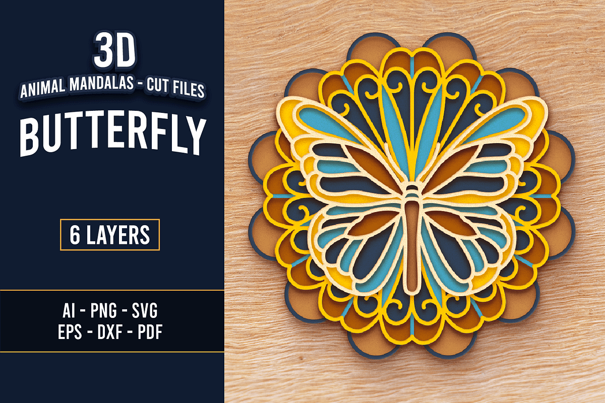 Butterfly 3D Mandala - Cut files, an Object Graphic by Arshad Ali (Photo 1 of 8)