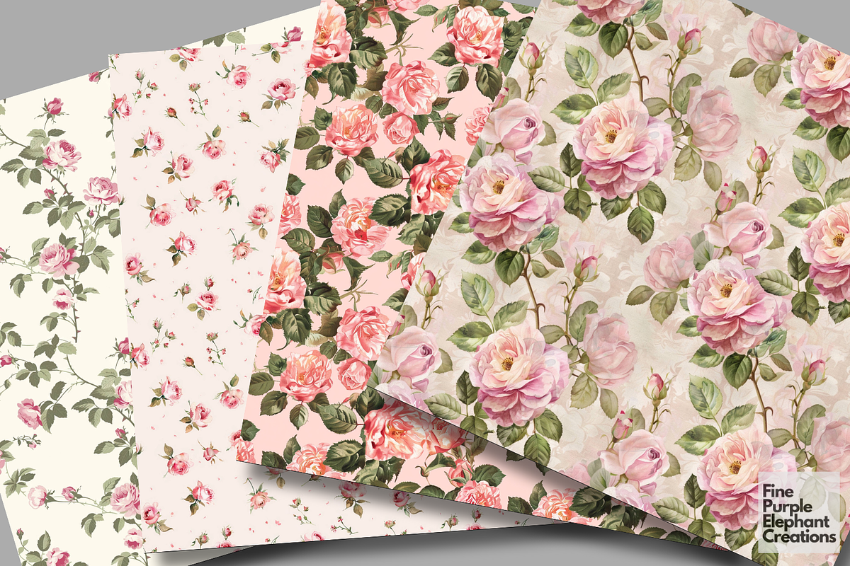 Vintage Pink Roses Flowers Floral, a Pattern Graphic by Fine Purple Elephant (Photo 2 of 5)