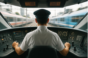 Train driver operating the controls, a Transportation Photo by Sergey Kotenev
