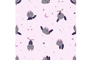 Cartoon bats seamless pattern. Funny, an Animal Illustration by Valerie Bodnar