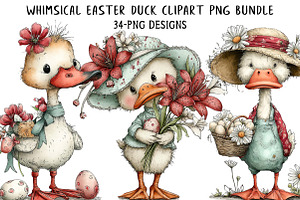 Whimsical Easter Duck Clipart Png, an Illustration by Daily.Designs