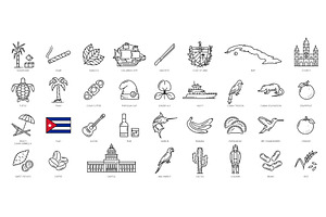 Cuba Outline Icons, Travel