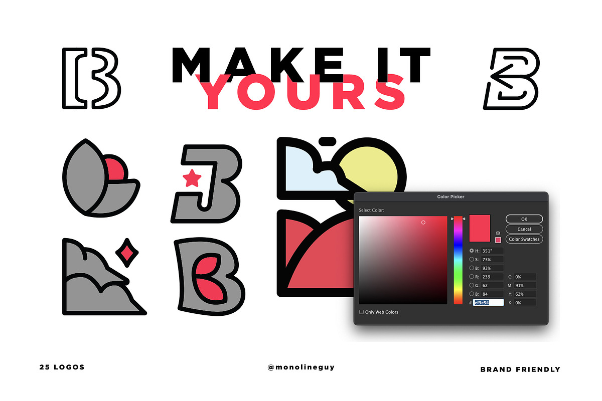 25 Logos in 1 Letter Package (B), an Illustration by The Monoline Guy (Photo 3 of 4)