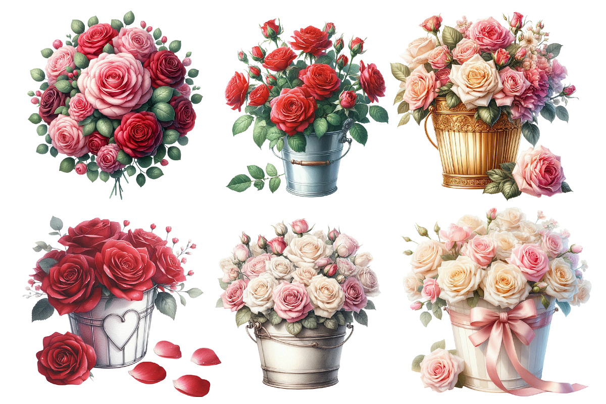 Watercolor Rose Bucket clipart, an Illustration by Designworld (Photo 4 of 5)