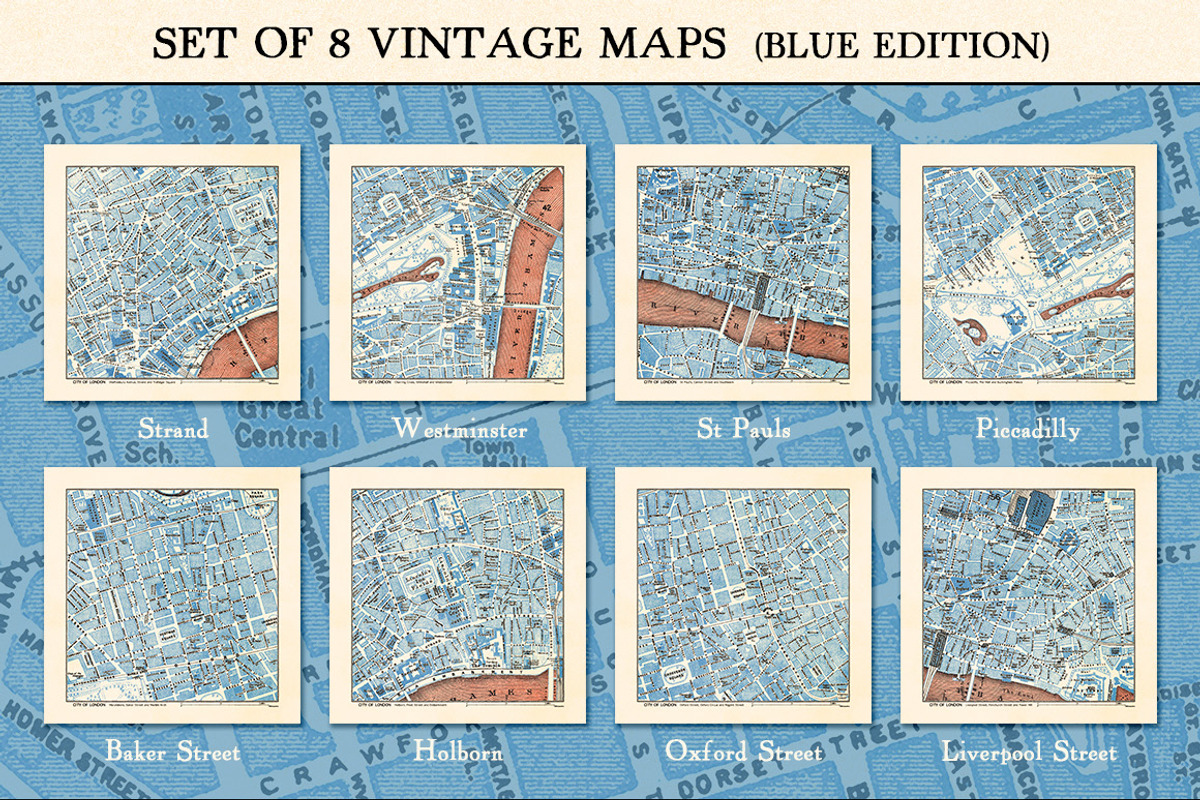 Set of 8 Vintage Maps of London, a Graphic by Fendell Projects (Photo 3 of 4)