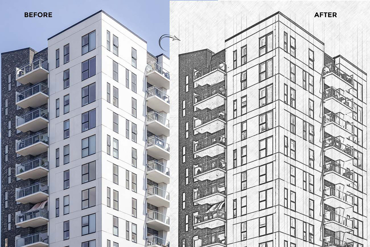 Architectural Pencil Sketch Pro, an Action Add-On by Studio Retouch (Photo 8 of 11)