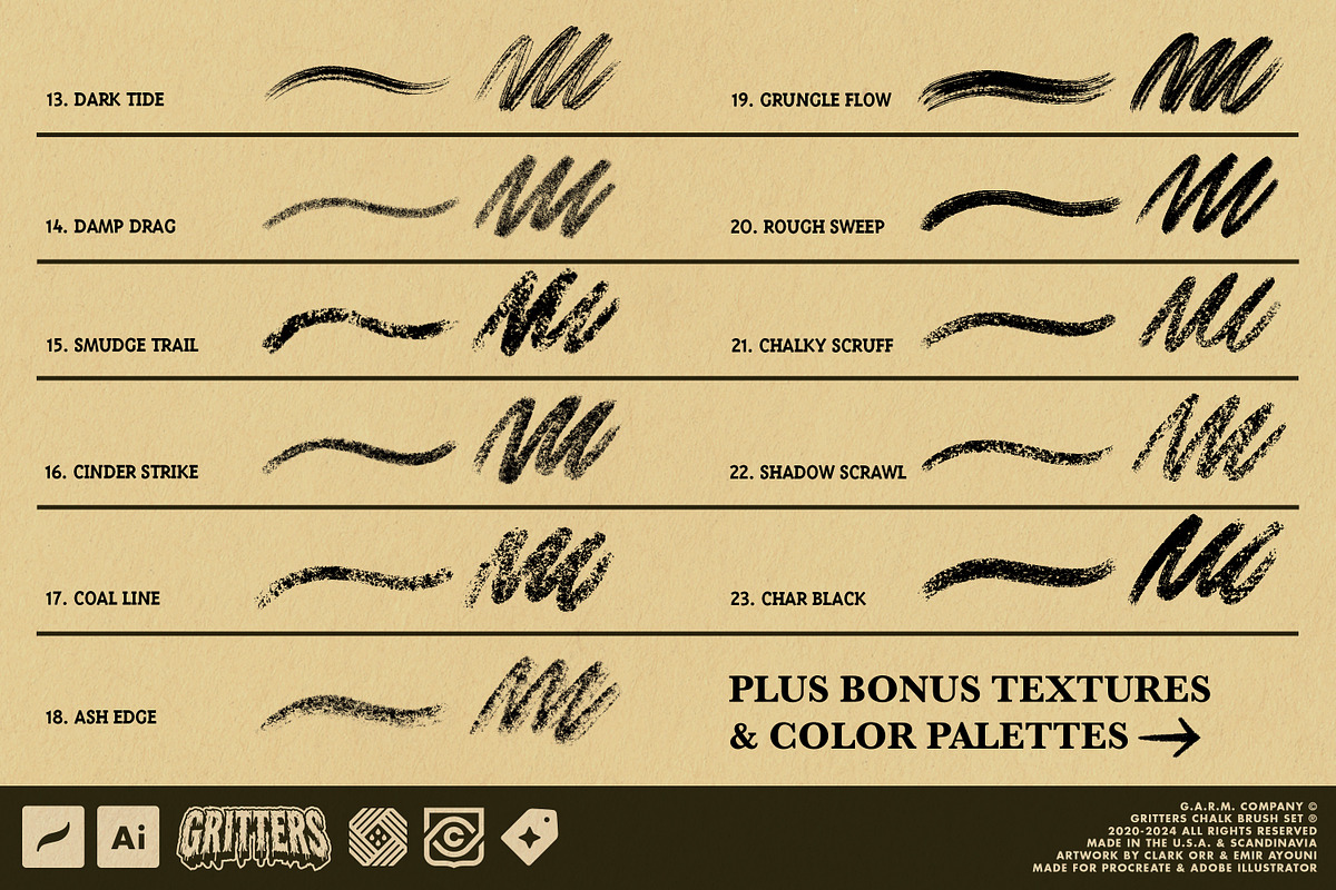 Gritters Chalk Brushes (Illustrator), a Brush Add-On by G.A.R.M. Company (Photo 9 of 12)