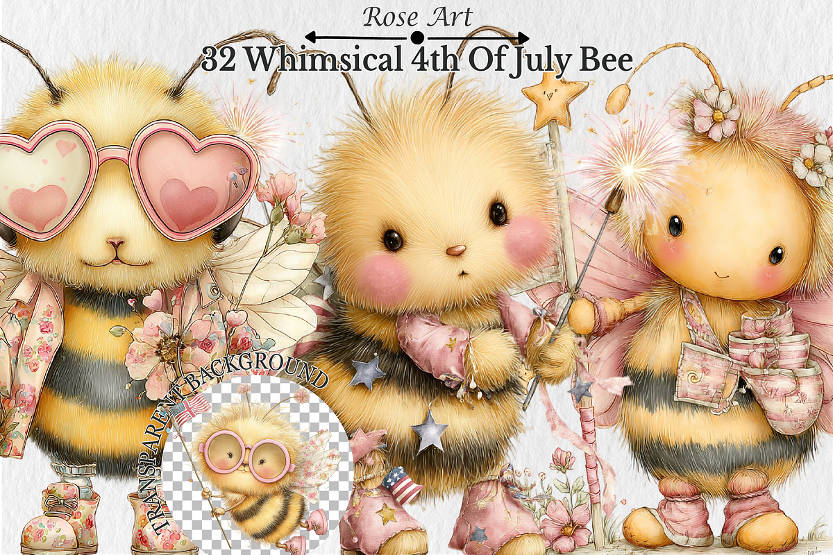 Whimsical 4th Of July Bee Clipart, a Seasonal Illustration by Rose Art (Photo 1 of 6)