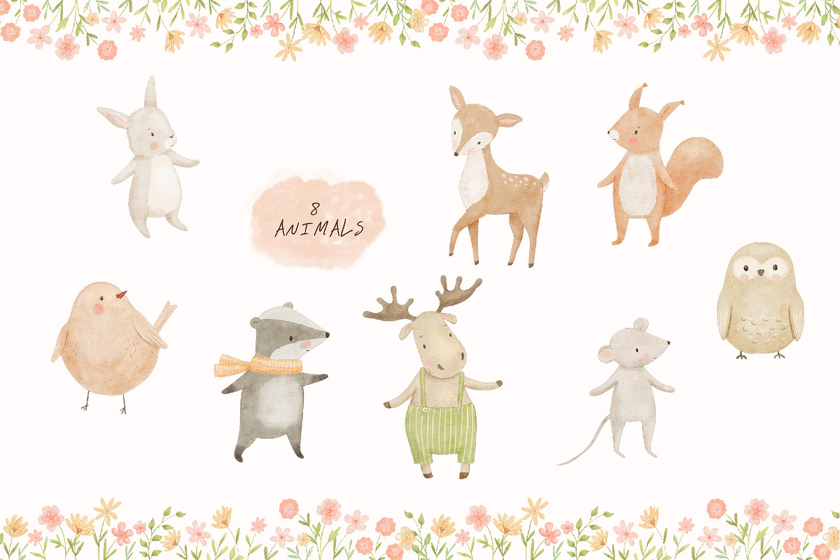 Woodland Birthday Watercolor Animals, an Animal Illustration by ElenaPlatovaArt (Photo 7 of 22)