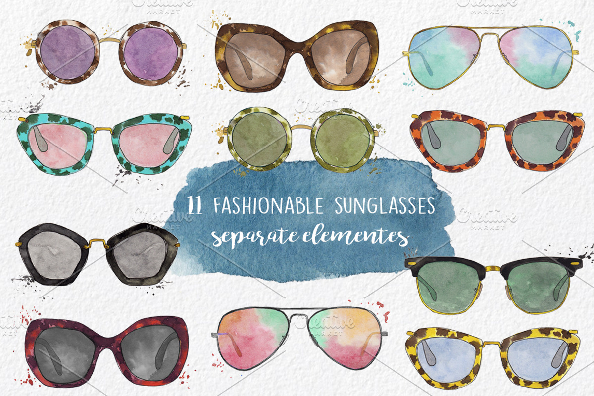Watercolor Sunglasses Clipart Summer, an Object Illustration by MaraquelaStudio (Photo 2 of 5)