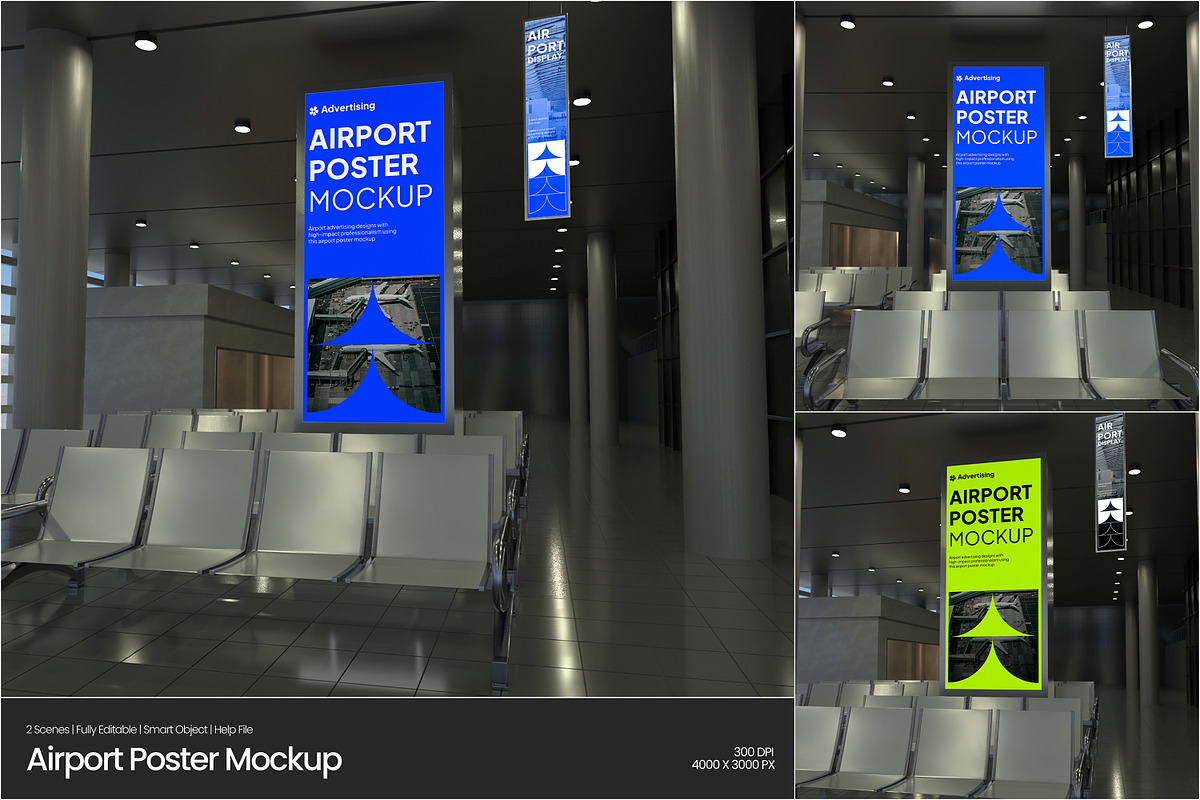 Airport Poster Mockup, an Advertising Mockup by Permadi Creative (Photo 1 of 5)