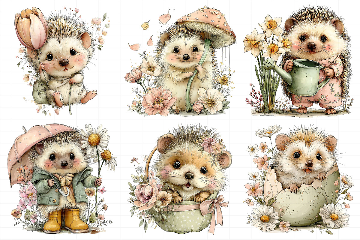 Whimsical Spring Hedgehog Clipart, an Illustration by Daily.Designs (Photo 6 of 8)