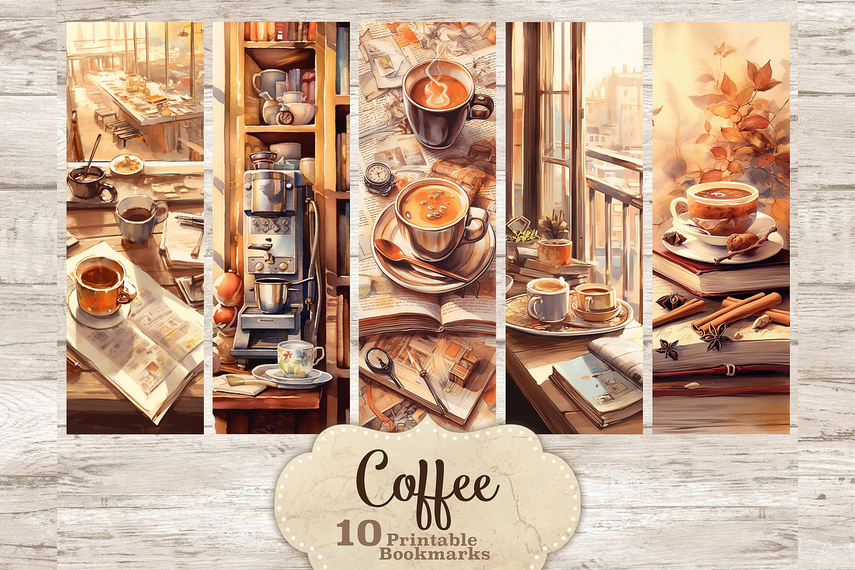 Coffee Bookmarks Printable, a Food Illustration by GlamArtZhanna (Photo 1 of 3)