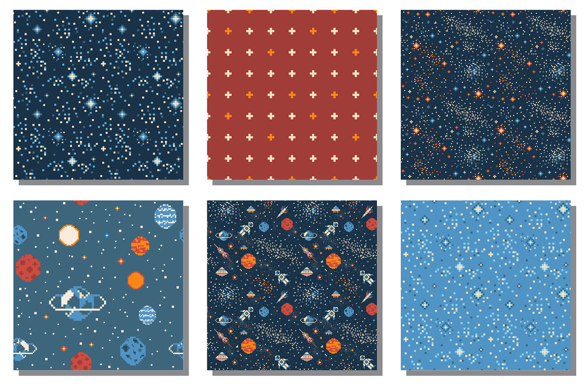 8 bit Galactic Patterns and Stickers, a Pattern Graphic by Alex Krugli (Photo 6 of 8)