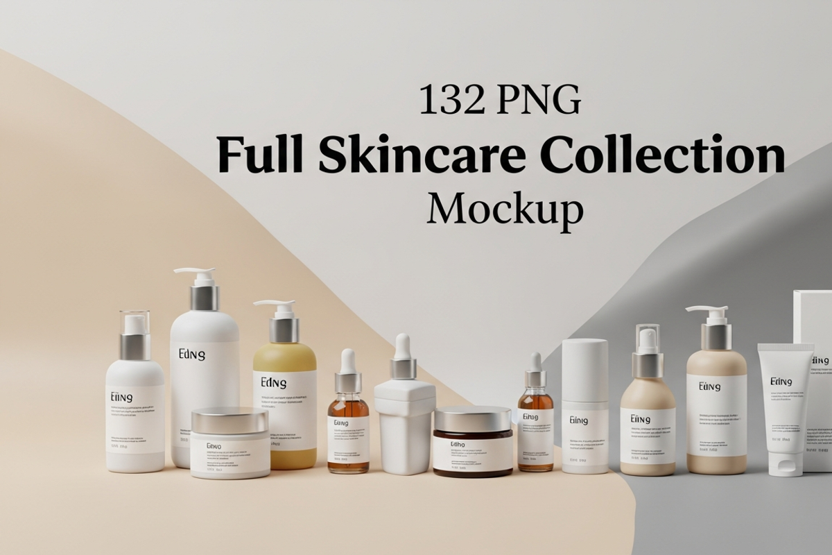 132 Full Skincare Collection Mockup, an Advertising Mockup by adenpinkstore (Photo 1 of 13)