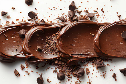 Smear of Delicious Chocolate Spread with Chips and Pieces on White Background, a Photo by AS photostudio