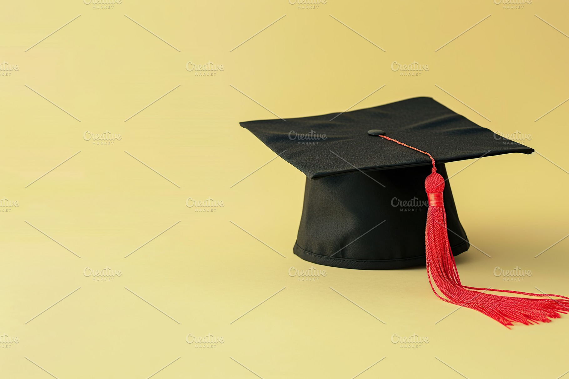 Black graduation cap on yellow background, a School & Education Photo by AlyaAnd