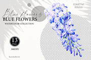 Watercolor Blue floral clipart 13PNG, an Object Graphic by KarinkaBU (Thumbnail 5 of 7)