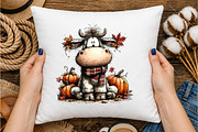 Whimsical Autumn Cow Clipart, a Seasonal Illustration by OK Design (Thumbnail 4 of 6)
