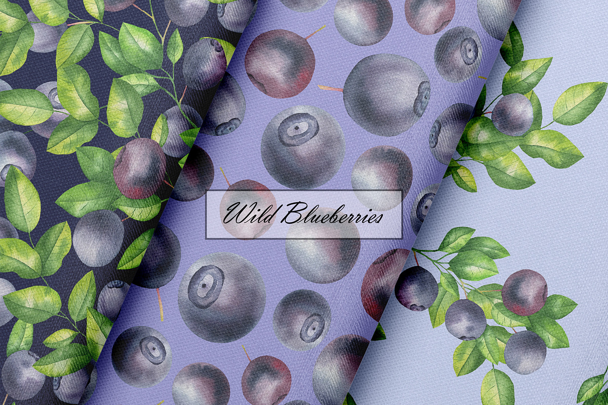 Blueberries Watercolor Patterns, an Illustration by OlDm_Shop (Photo 6 of 10)