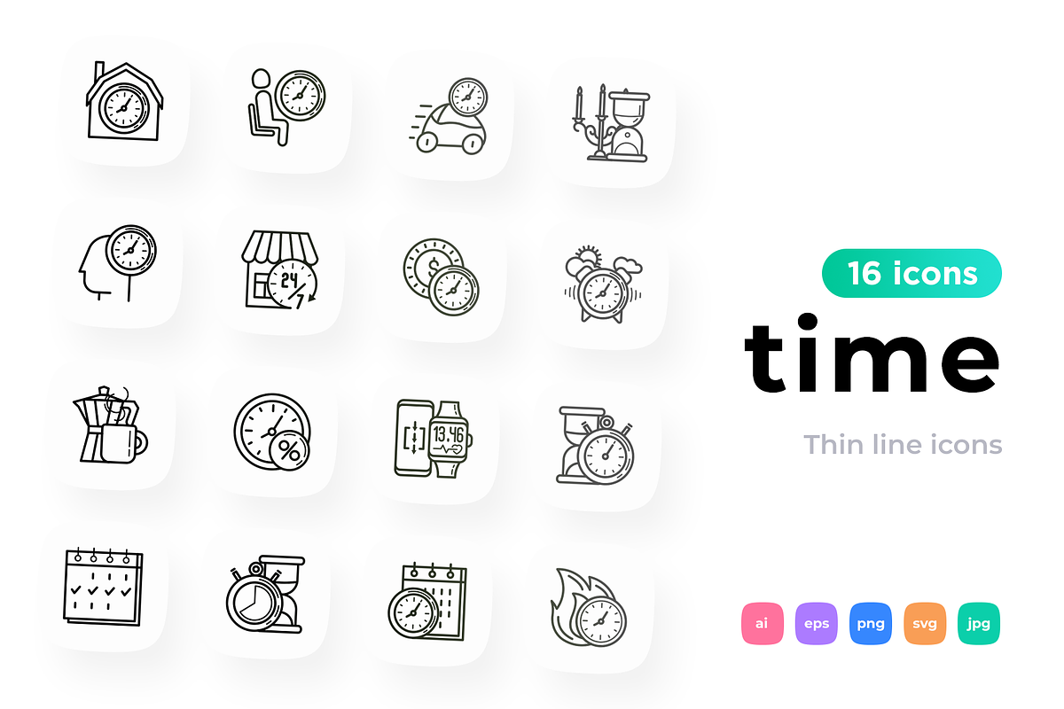 Time 16 Thin Line Icons Set, an Outline Icon by Alex Blogoodf (Photo 1 of 5)
