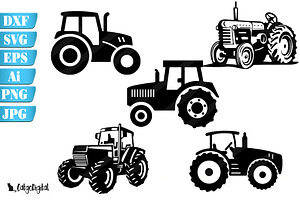 Digital Tractor Silhouettes SVG