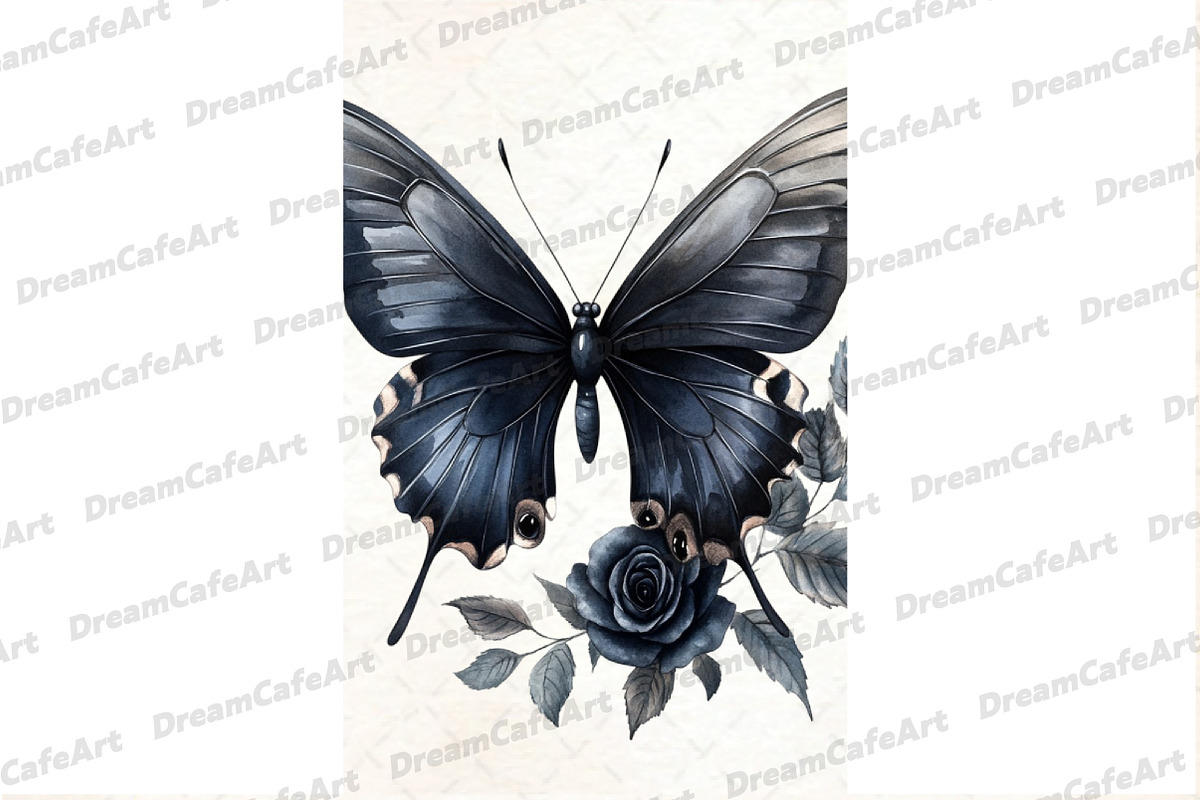 Black and White Butterfly and Flower, an Illustration by DreamCafeArt (Photo 5 of 5)