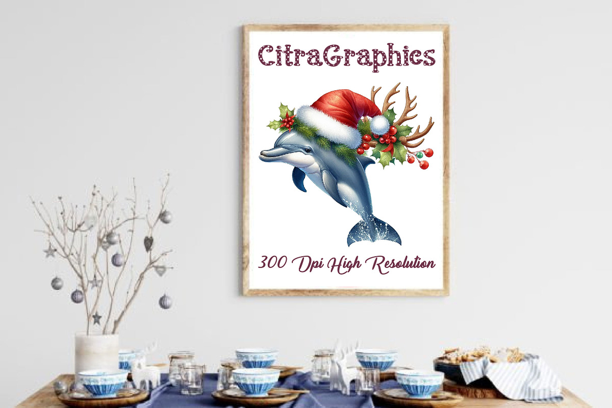 Watercolor Dolphin Christmas Clipart, a Graphic by CitraGraphics (Photo 3 of 6)