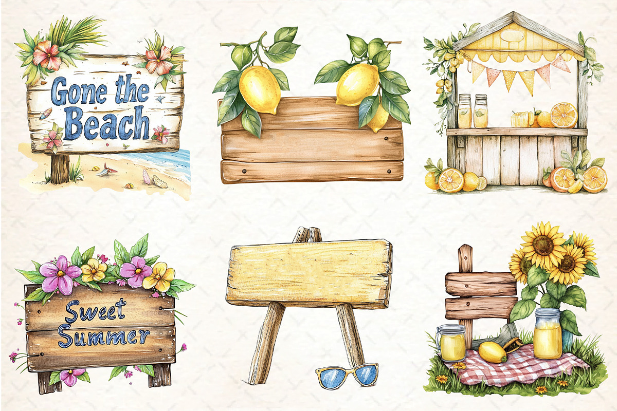 Summer Day Wooden Sign Clipart, an Illustration by DreamCafeArt (Photo 4 of 9)