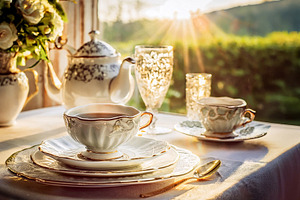 Freshly brewed teacup with elegant vintage glassware, a Food & Drink Photo by Davizro's Market