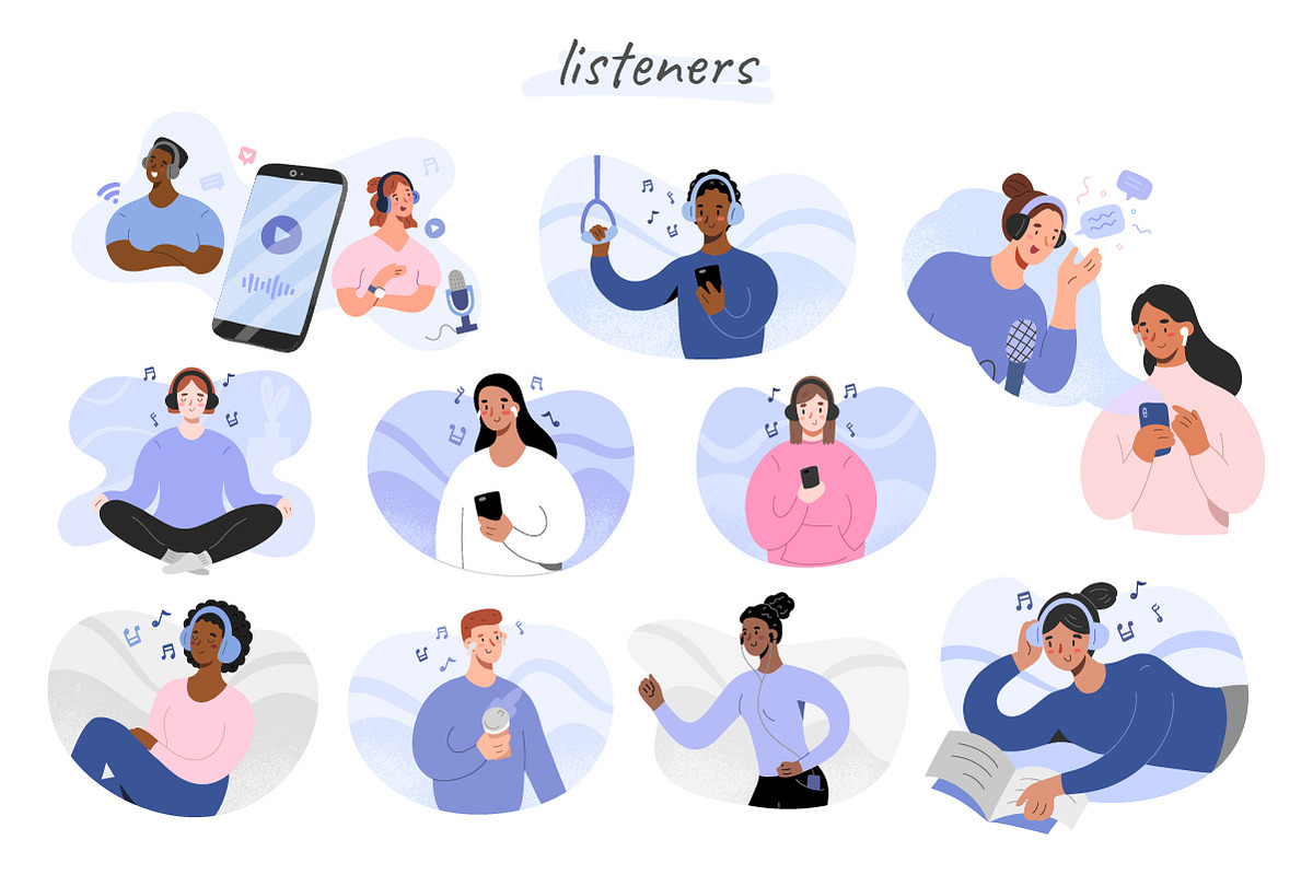 Podcast, podcasters and listeners, a Person Illustration by Fave Brush (Photo 4 of 7)