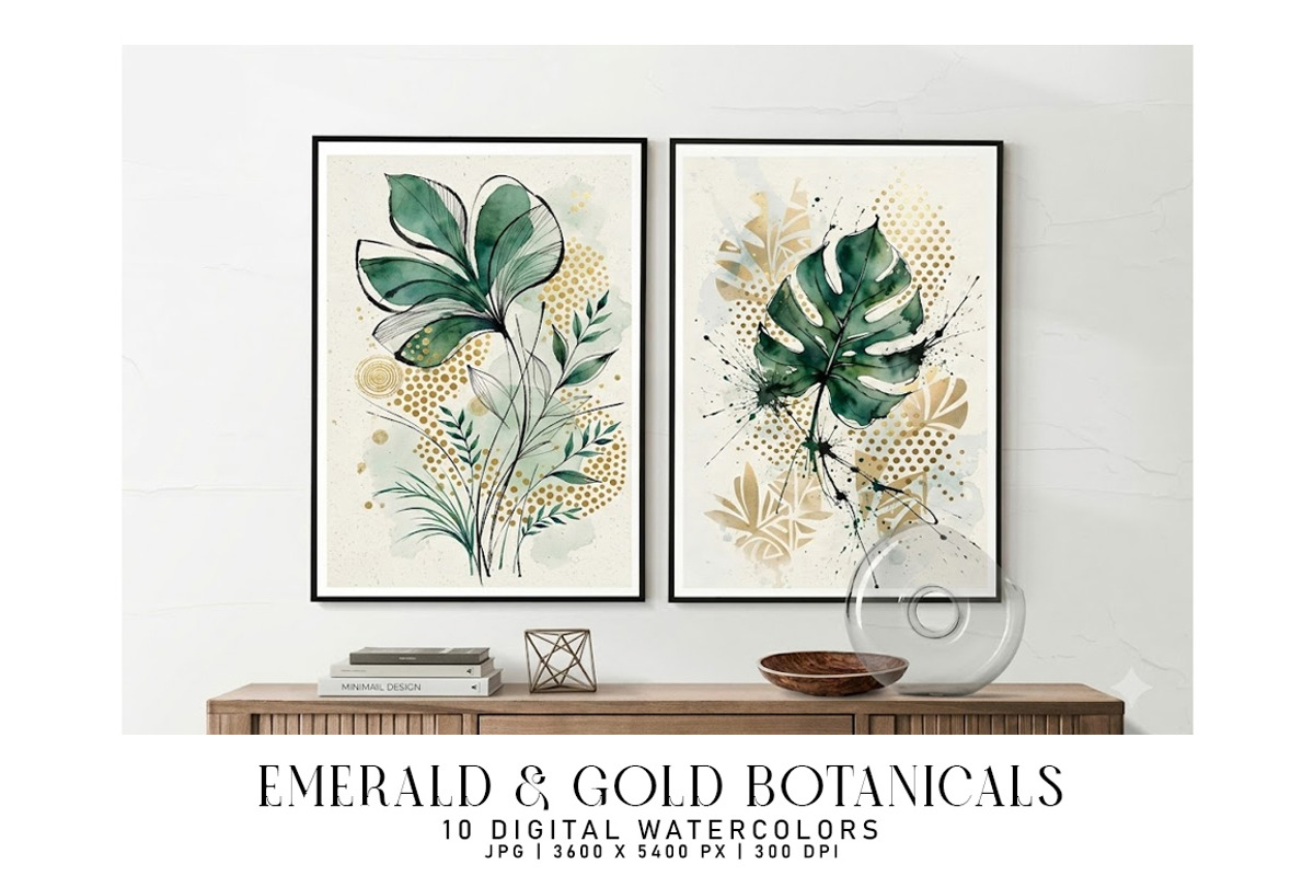 Emerald and Gold Botanicals, a Decorative Illustration by Digital Art Creations (Photo 4 of 5)