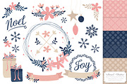 Navy & Pink Floral Christmas Wreath, an Illustration by Amanda Ilkov (Thumbnail 1 of 5)