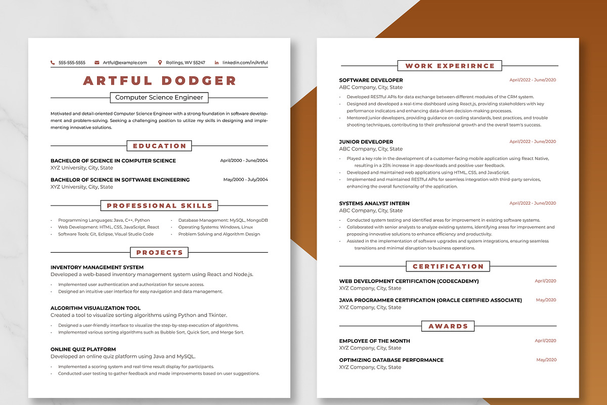 Computer Science Engineer Resume, a Resume Template by ResumeInventor (Photo 3 of 9)