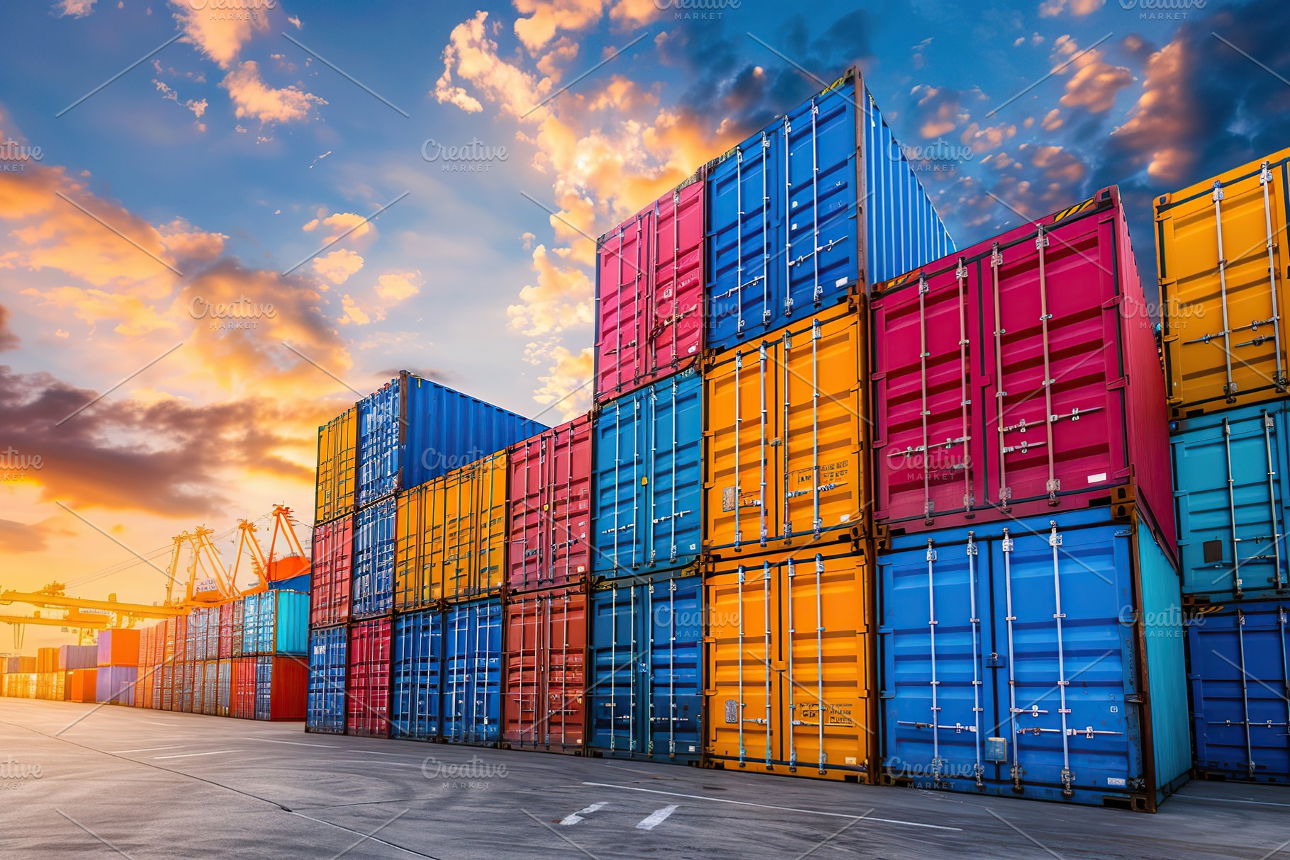Sea port full of business logistic import and export logistics containers, an Industrial Photo by AlyaAnd