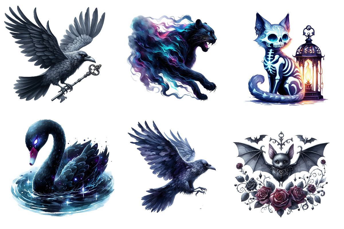 Watercolor Gothic Animals Clipart, an Illustration by CreationArt (Photo 3 of 5)