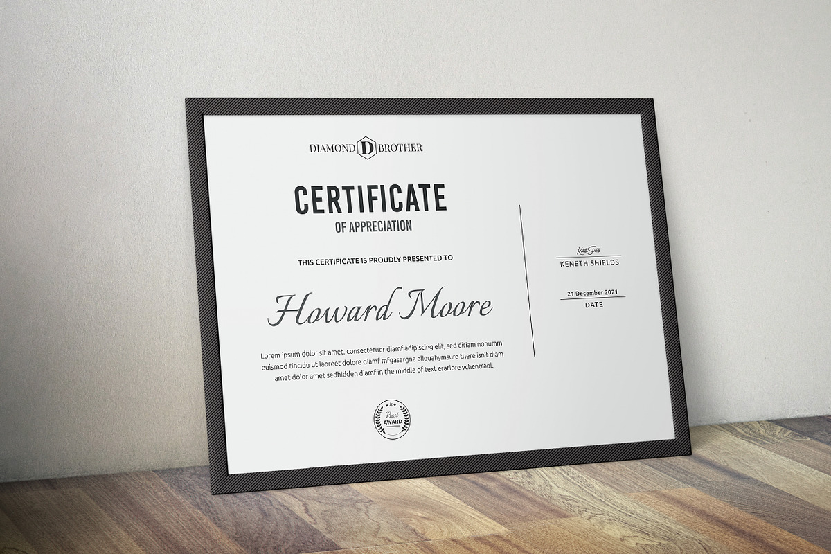 Clean Certificate Template, a Stationery Template by ResumeDevisers (Photo 2 of 6)