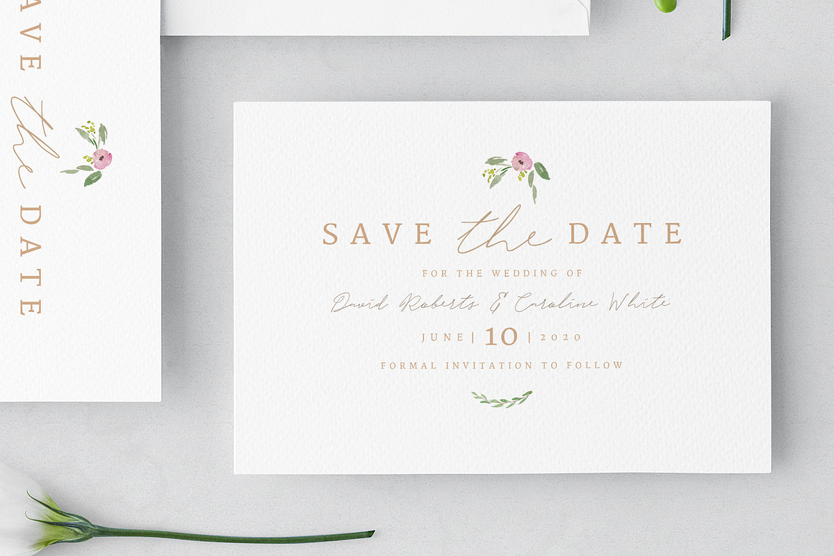 Greenery Save the Date Invite PSD, a Stationery Template by By Stephanie Design (Photo 3 of 3)
