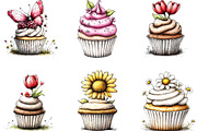 Watercolor Spring Cupcake Clipart, an Illustration by Designking (Thumbnail 4 of 5)