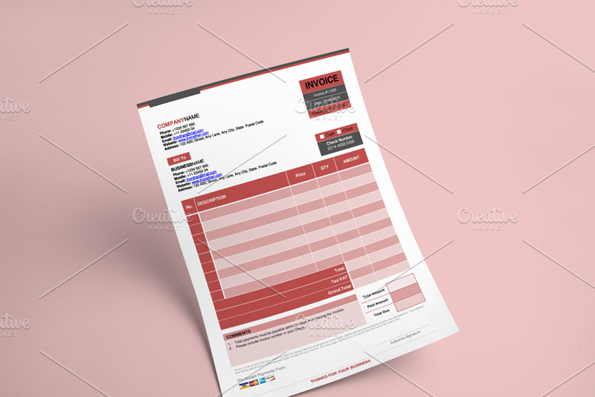 MS Word Invoice Template (5 Colours), a Stationery Template by WonderShop (Photo 5 of 6)