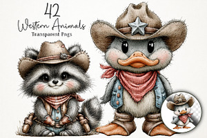 Whimsical Western Animals Clipart, a Seasonal Illustration by RobertsArt