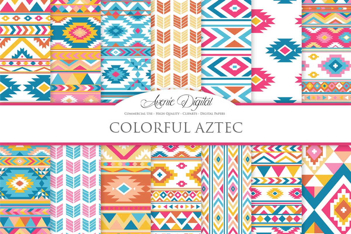 Colorful Aztec Digital Paper, a Texture Graphic by Avenie Digital (Photo 1 of 4)