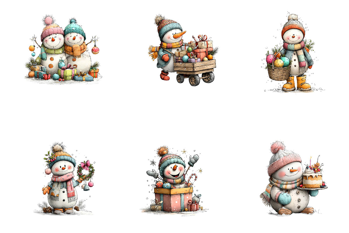 Whimsical Christmas Snowman Clipart, a Seasonal Illustration by CreationArt (Photo 4 of 5)