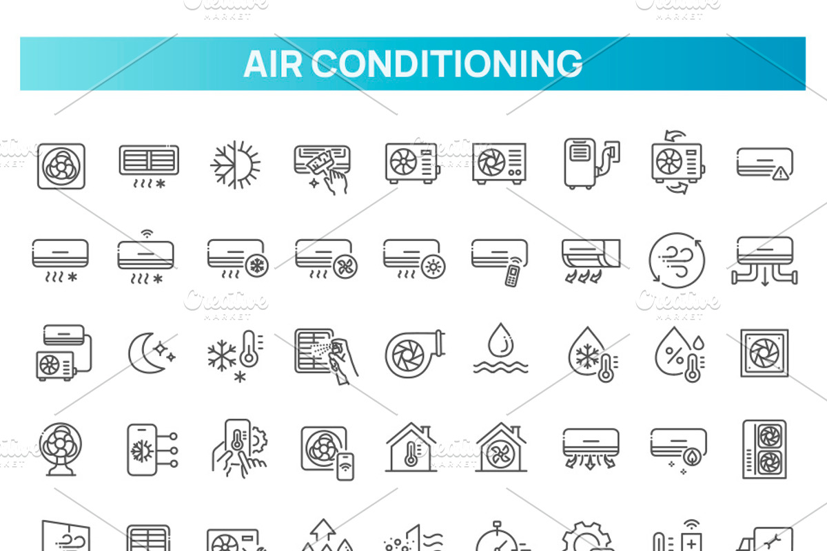 Air Conditioner Line Icons Set, an Outline Icon by Tettygreen (Photo 1 of 2)