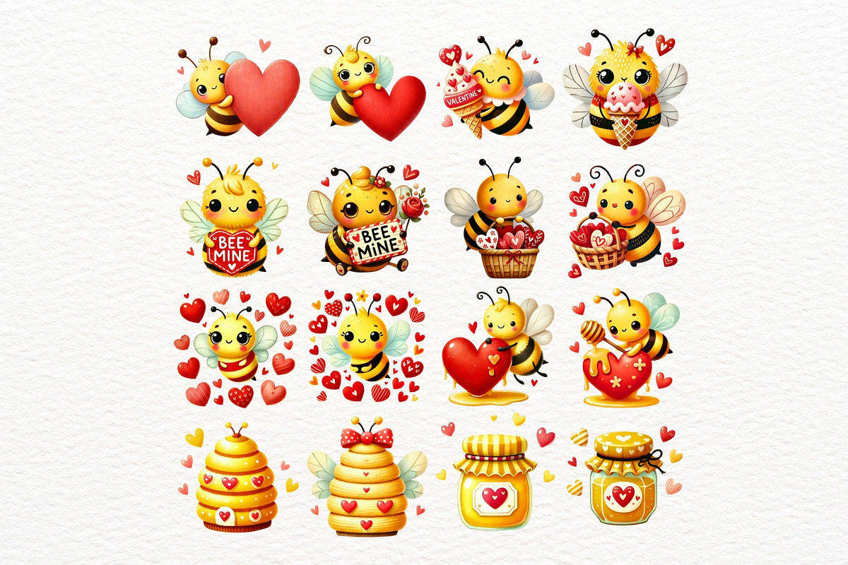Valentine Bee Clipart Set, a Seasonal Illustration by Nicolle's Colorful Art (Photo 3 of 5)