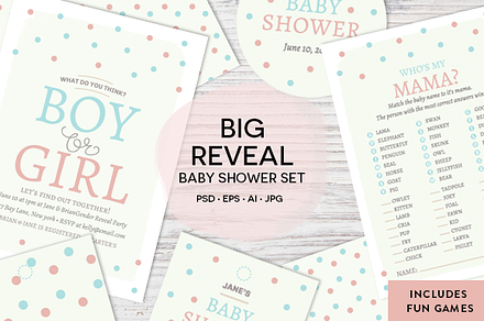 Boy or Girl Baby Shower Set, a Card Template by Pixejoo